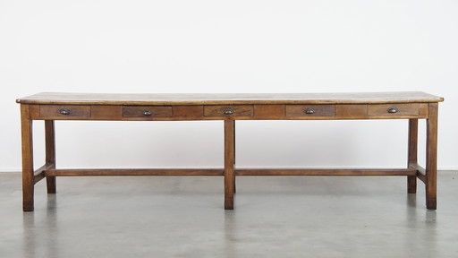 Grande table ancienne en chêne français à 10 tiroirs du début du 19ème siècle