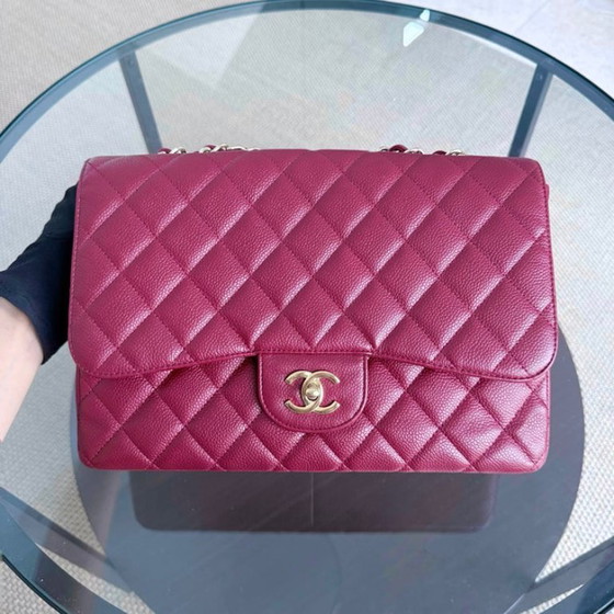 Image 1 of Borsa Chanel Classic Flap Jumbo - Caviar 30CM Single Flap Trapuntata Borgogna Rosso Scuro Finiture Oro Serie 13