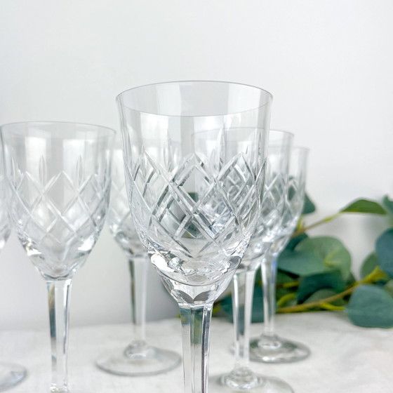 6 Vintage geslepen kristallen waterglazen – Cristallerie de Lorraine Lemberg met origineel label (1950s–1970s) (photo 4 of 8)