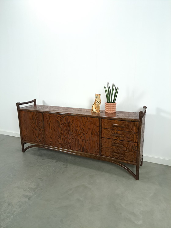 Image 1 of Wood With Bamboo Sideboard With Drawers Vintage