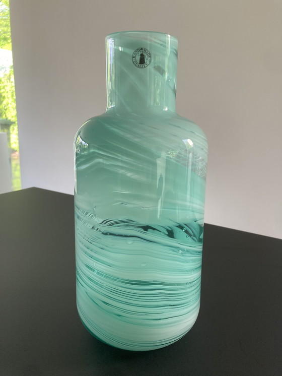 Image 1 of Mouth-blown vase in turquoise by Iina Vuorivirta