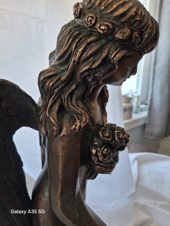 Image 1 of Angelo in bronzo di alta qualità "Amena" Elegante statua da giardino Oggetto decorativo (60 cm, 11 kg)