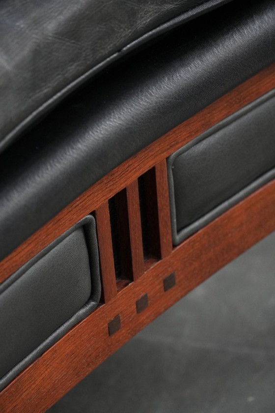 Image 1 of Black cowhide and wooden Art Deco design armchair by Schuitema from the Decoforma series with decorative cushion