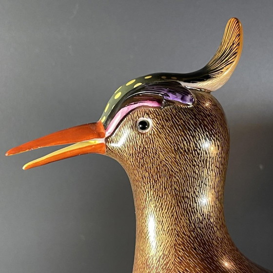 Crested Bird Polychrome Porcelain & Ormolu Sculpture, 1970s – Bronze, Wood, Hollywood Regency (photo 3 of 19)