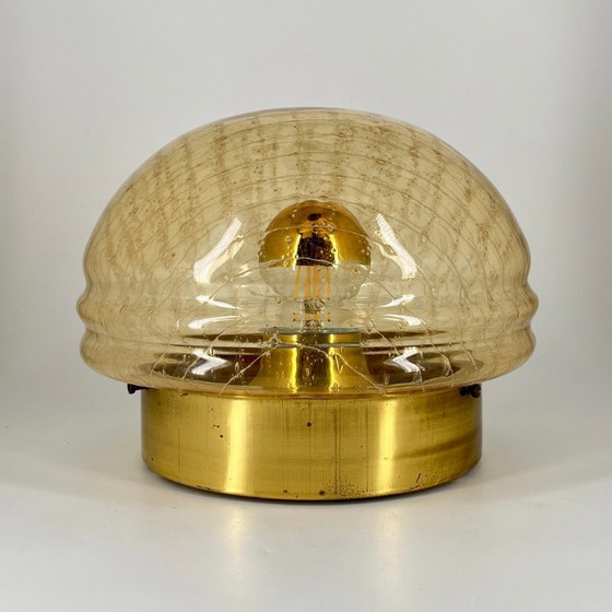 Image 1 of Vintage wand- en plafondlamp in Space Age-stijl met amberkleurig glas, circa jaren 70.