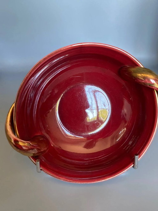 Ciotola in ceramica color rosso bordeaux con manici dorati, centrotavola vintage – servies (photo 2 of 5)