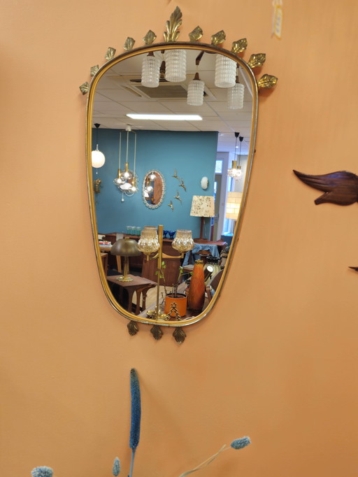 Miroir vintage avec bordure en laiton et feuilles, miroir mural