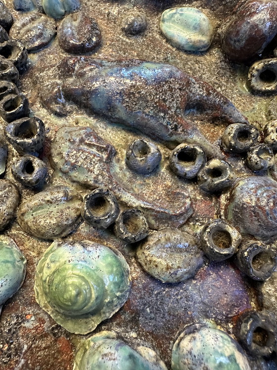 Image 1 of XL bowl + stand - maritime relief - ceramic