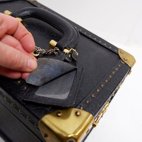 Image 1 of Beauty Case Vintage en Cuir Noir, Pascal Morabito - Années 1980