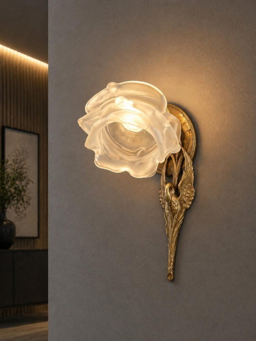Charles Ranc bronzen wandlamp in de vorm van een zwaan