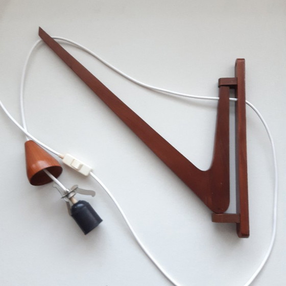 Image 1 of Mid-century Danish design wall lamp in teak and frosted glass