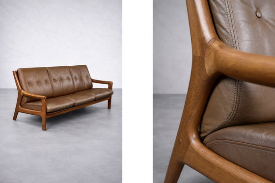 Image 1 of Vintage Mid-Century Danish Modern 3-Seater Brown Leather Sofa by Georg Thams from A/S Vejen Polstermøbelfabrik, 1960s