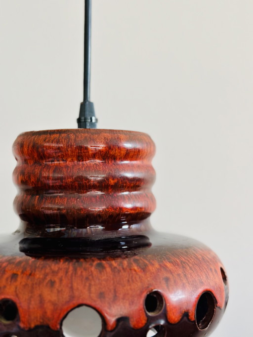 Vintage Herda Lava Pendant Lamp — Ceramic in Brown & Red | Space Age | Mid-Century Modern