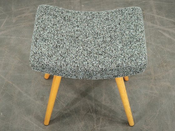1960s Czech Mid-Century Modern Upholstered Stool with Beech Wood Legs (photo 9 of 10)