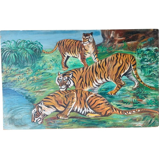 Vintage-Gemälde mit 3 Tigern