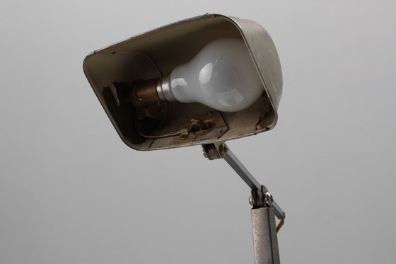 Image 1 of Art-déco-Schreibtischlampe aus Metall und Travertin im Industriestil, Belgien, 1930er Jahre