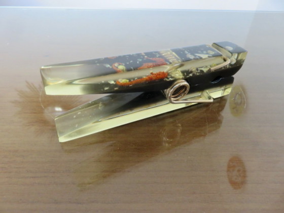 Image 1 of Resin clip with inclusions, photo holder, letter holder, paperweight, 60s