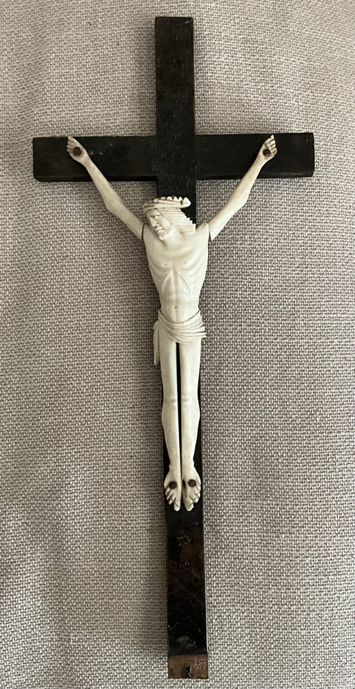 Crocifisso antico in osso, croce cattolica francese, decorazione religiosa da parete, circa 1900