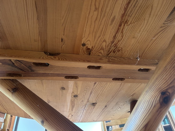 Seltene XL Skandinavischer Stil Runder Kieferntisch (Ø150 Bis 188 Cm) – 70er Brutalismus – Esstische, Wood (photo 4 of 5)