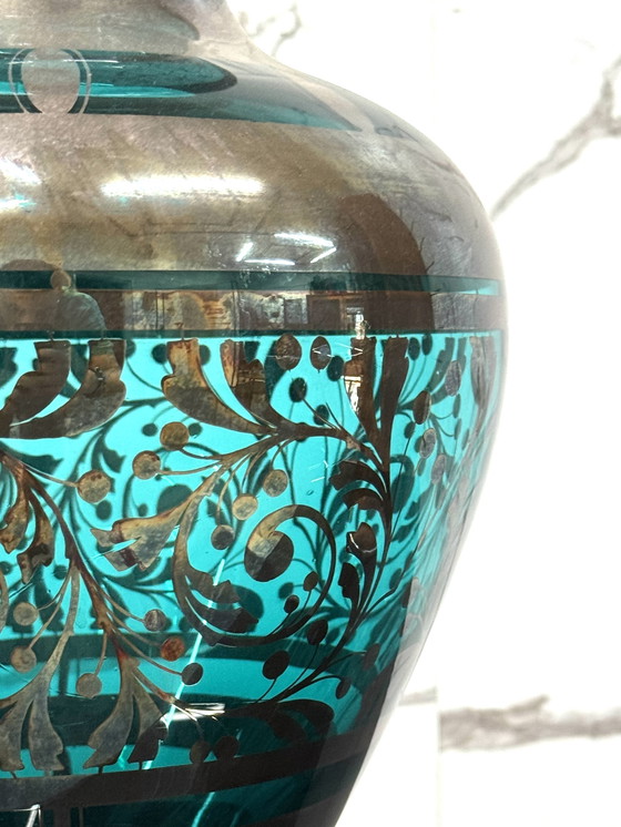 Image 1 of Vase In Glass And Silver Overlay American Art Deco 1930's Design