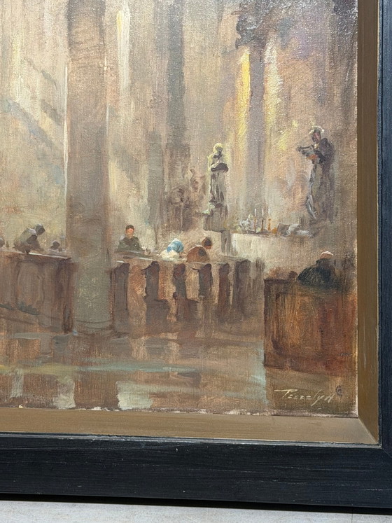 Antique Church Interior - Oil on Canvas - Signed – Paintings & Drawings (photo 7 of 7)