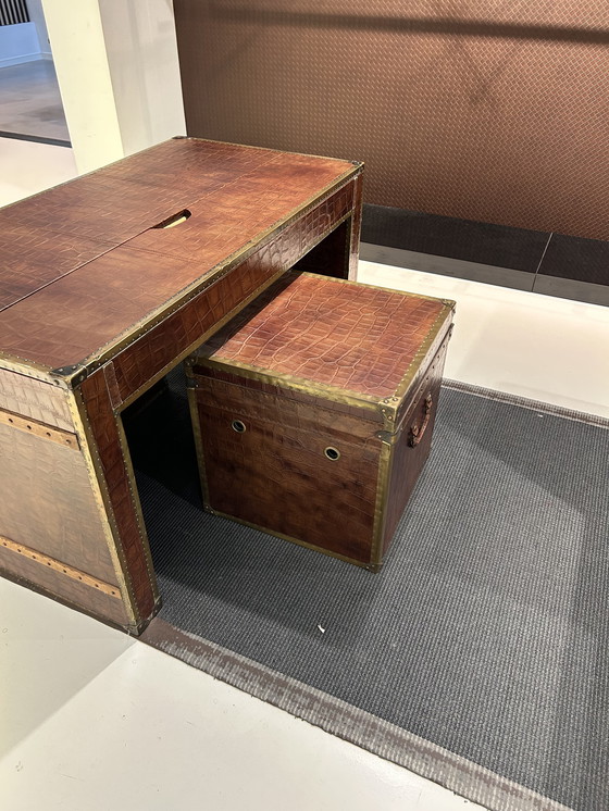 Image 1 of Exclusive Leather Trunk Tables – Genuine Leather with Crocodile Print – Boutique Luxury Set
