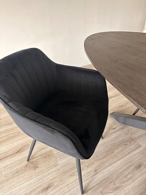 Oval dining table with dark brown top and black base, Haco, Wood, Metal, Modern (photo 7 of 7)
