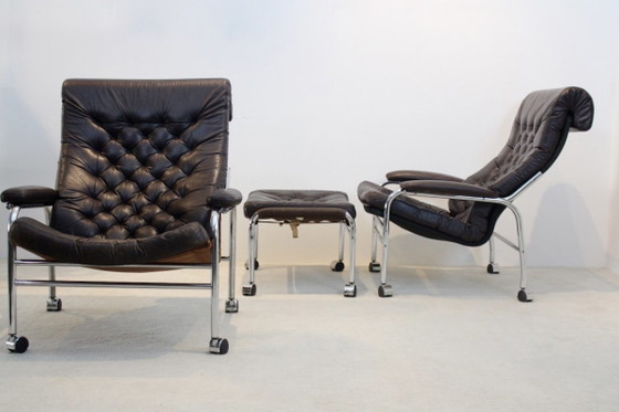 Pair of Noboru Nakamura ‘Bore’ Leather Lounge Chairs, Ikea, Adjustable recliner chair, Chrome (photo 6 of 14)