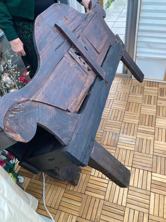 Panca in legno con intaglio in legno marrone scuro, Panche, Klassiek (foto 3 di 5)