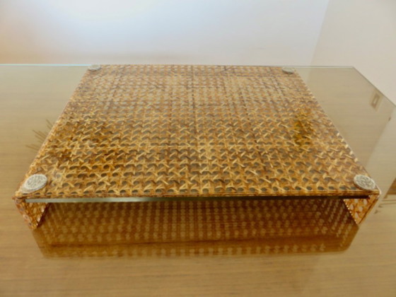 Image 1 of "CHRISTIAN DIOR" tray, France, circa 1970, plexiglass, lucite with caning inclusions