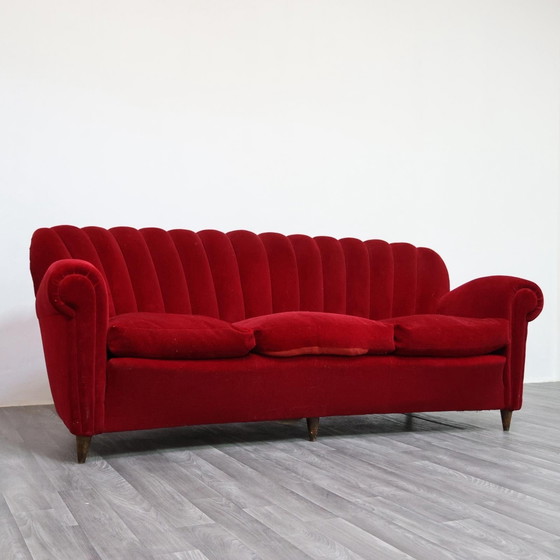 Image 1 of Sofá Art Déco Guglielmo Ulrich con diseño original de terciopelo de la década de 1940