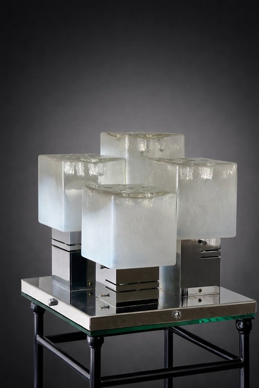 Mid-Century Brutalist Flush Mount by Gaetano Sciolari – Ice Glass – 1970s