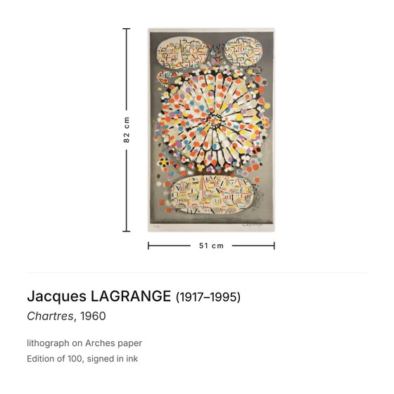 Jacques LAGRANGE Signierte Lithografie Chartres 1960 – Lithographien & Drucke, Paper (photo 3 of 5)