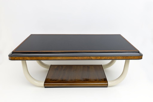 Art Deco Italiaanse notenhouten glazen tafel met olifant slagtandpoten, jaren '30