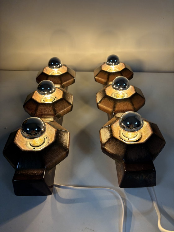 Image 1 of Lampade da parete in ceramica marrone di Pan, Germania, 1970, set di 2