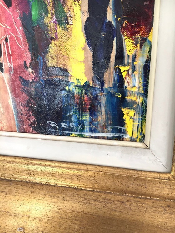 Image 1 of Composition abstraite de femmes, peinture sur toile signée par Paul Daxhelet, Belgique, années 1960