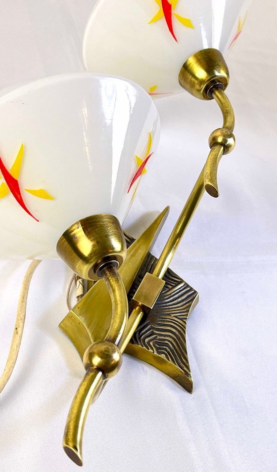 Image 1 of Lampada da parete organica in ottone di metà XX secolo, Francia