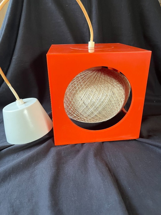 Image 1 of Vintage Hanging Lamp Cube Space Age Design Richard Essig Red 70s Pop Art Cube