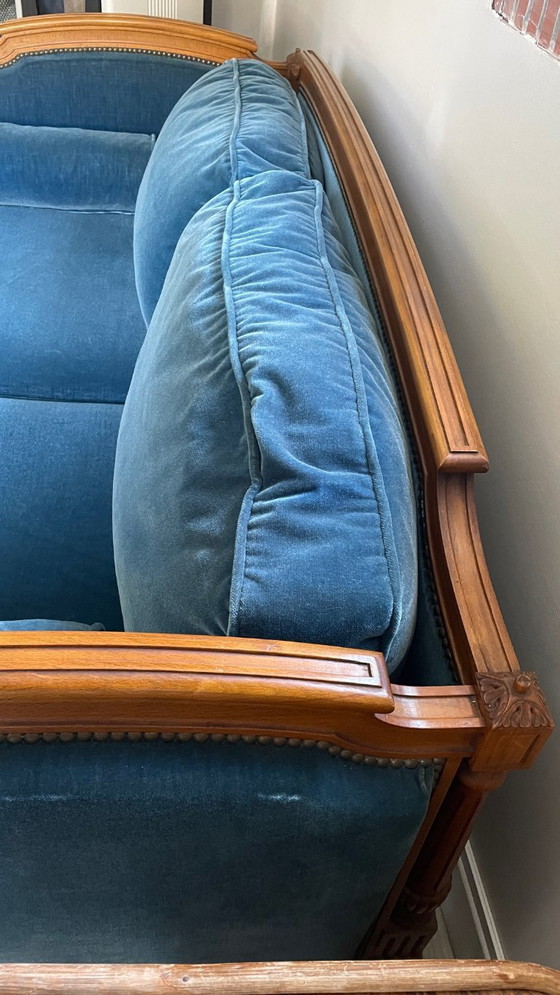 Vintage Jean Roche bank van hout en fluweel – ROCHE BOIS FRANCE, 3-5 zitsbanken, Velvet (photo 16 of 23)