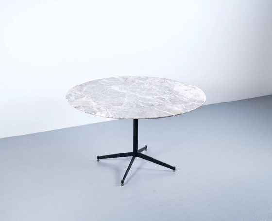 Italian-made Round Table, Marble and Steel, 60s, Dining tables, Metal, Grey, Mid Century Modern (photo 2 of 13)