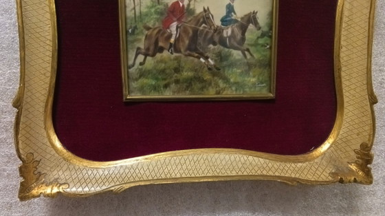 Image 1 of Signed 19th Century English Oil on Canvas Miniature Hunting Scene