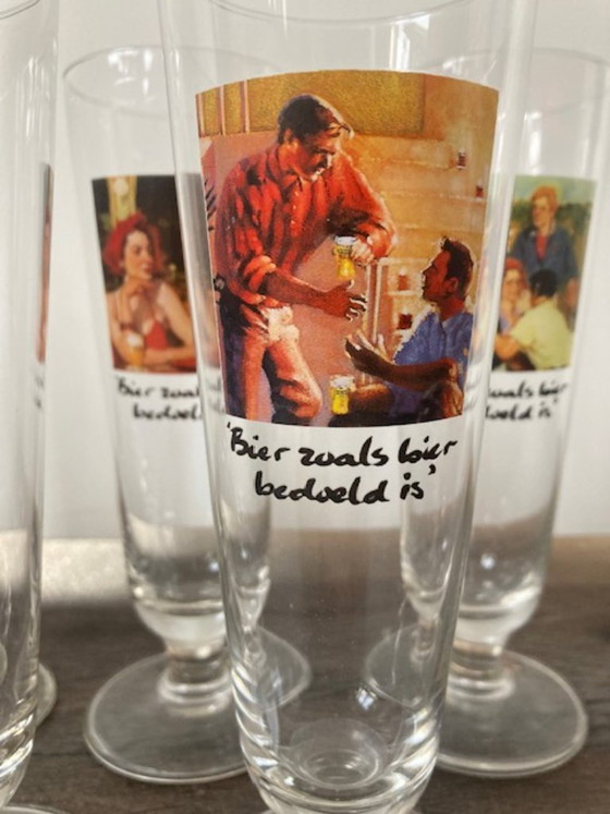 Image 1 of Bier & Bildende Kunst: Set aus 9 Vintage-Biergläsern der Heineken Art Collection.