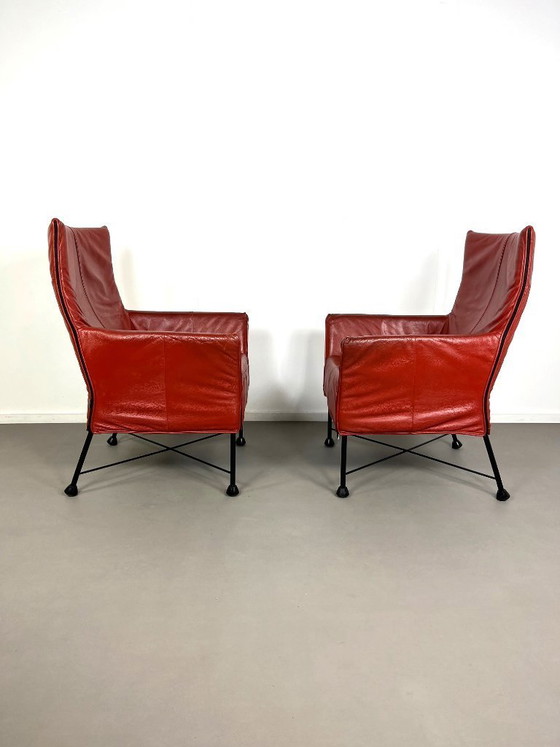 Image 1 of 2 Postmodern leather Charly armchairs by Gerard van den Berg for Montis, 1980s.