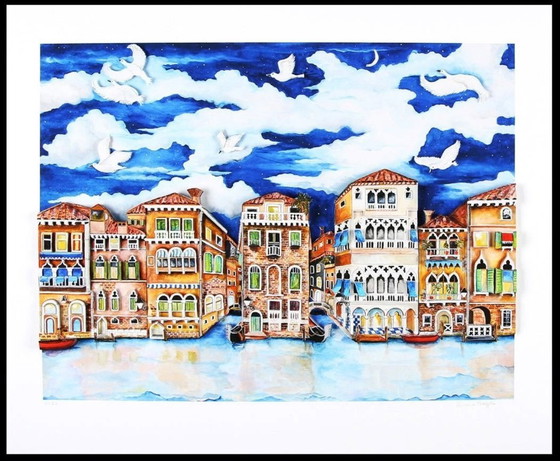 Image 1 of Linnea Pergola: "Venecia-Luz de Luna". Giclee, firmado a mano, sobre papel Hahnemühle Velvet hecho a mano.