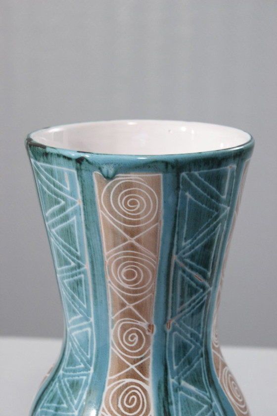Image 1 of Robert Picault in Vallauris Große Vase Inzisionsdekor Frankreich 1950s