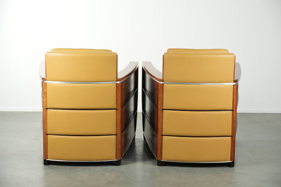 Image 1 of 2 x Prachtige gele rundleren Art Deco design fauteuil van Schuitema, model Frank, uit de Decoforma serie