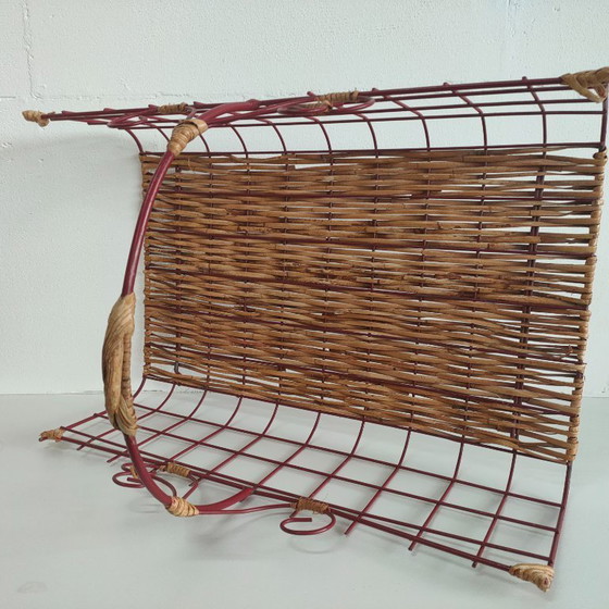 Image 1 of Cestino per il pane in metallo vintage francese in rattan, cestino per fiori