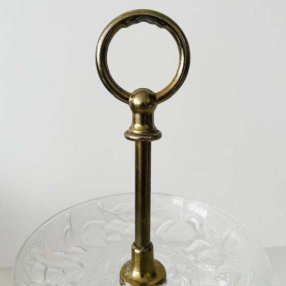 Image 1 of Vintage Italian gold Hollywood Regency glass tiered stand 1970s