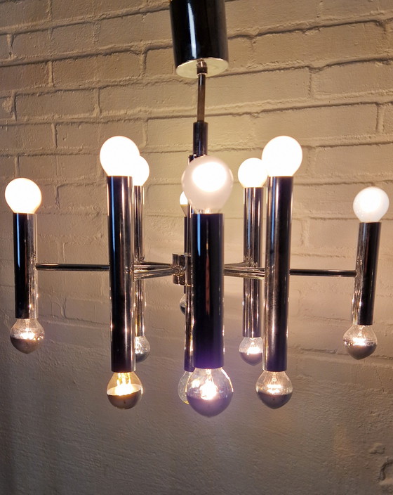 Image 1 of Verchromte Pendelleuchte von Gaetano Sciolari für Boulanger, 1960