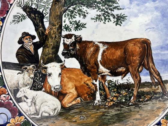 Image 1 of Antiker Wandteller (der Krug) aus dem 20. Jahrhundert mit Bauernmotiv